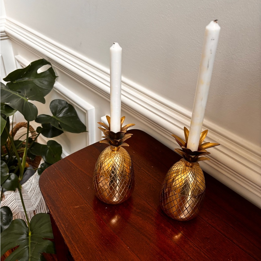 Vintage solid brass Pineapple thinket/Candle Holders
